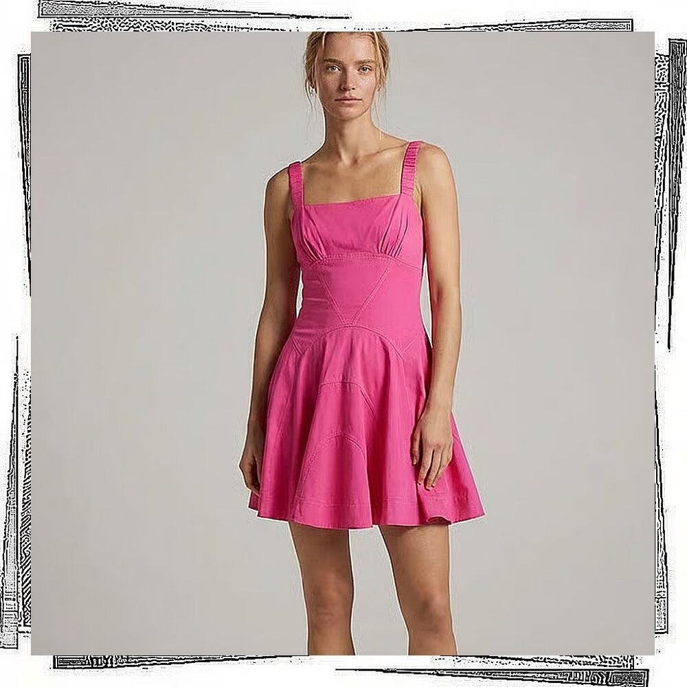 NWT: Pink Square Neck Semi Drop Waist A-Line Mini Dress (S) by Anthropologie - Picture 1 of 7